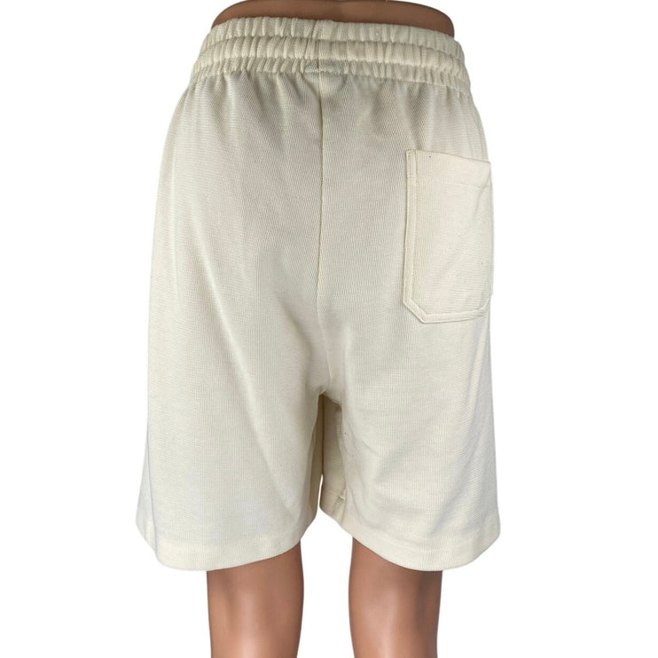 Zara Women's Cream White High Rise Elastic Waist Wide Leg Lounge Sweat Shorts L