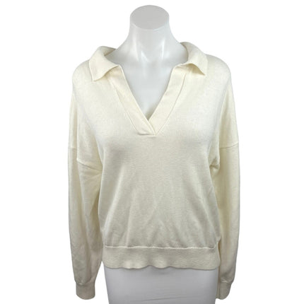 Aritzia Wilfred Women's Long Sleeve Collared Pull Over V Neck Sweater Top Sz M