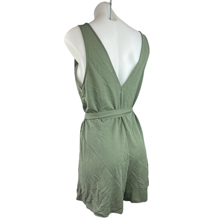 Zara Green Sleeveless V-Neck Belted Tie Waist Pull On Jumpsuit Romper Shorts M