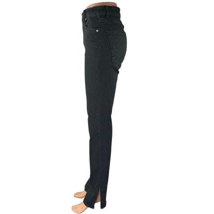 Zara Women's Black Slit Hem High Waisted Casual Slim Straight Denim Jeans Size 8