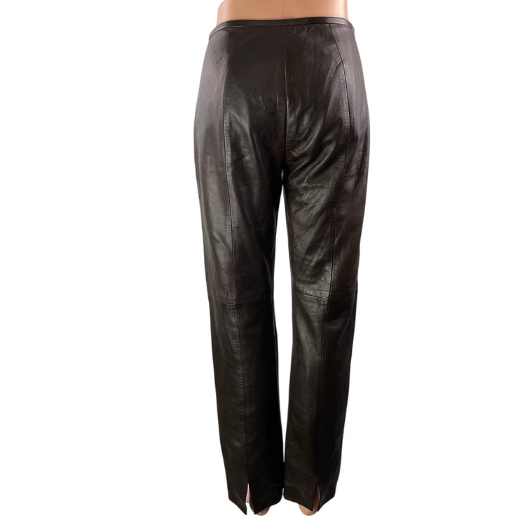 Vintage Efrem Women's Dark Brown 100% Leather Straight Trousers Pants Size 2