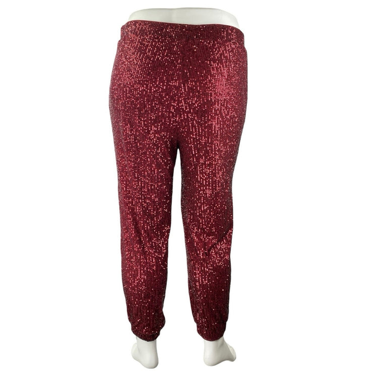 Vince Camuto Women's Red Sequin Sparkly High Waisted Tapered Jogger Pants Size L