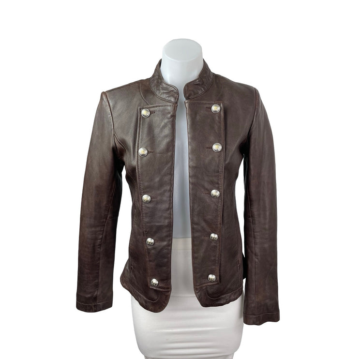 Tommy Hilfiger 100 Genuine Leather Women's Long Sleeve Military Coat Jacket XS