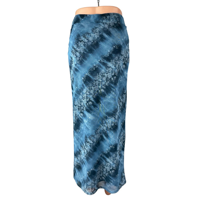 Urban Outfitters Blue Floral Tie Dye High Waist Hawaiian Straight Midi Skirt S