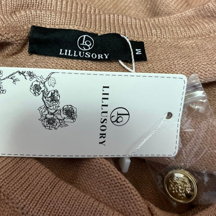 NEW Lillusory Brown Knit Long Sleeve Gold Button Down Cardigan Sweaters Top M