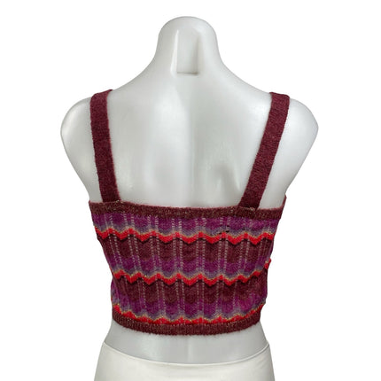 MNG Mango Multicolor Sleeveless Open Knit Chevron Cami Camisole Crop Tank Top M