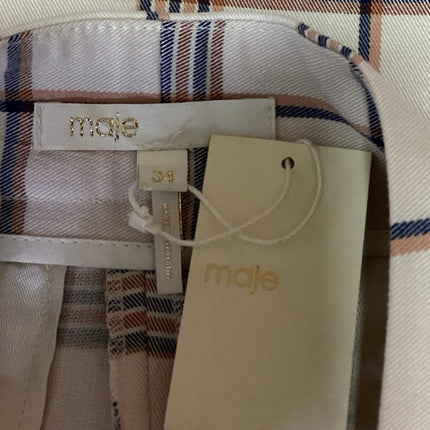 NEW Maje Izore White Blue Plaid Checkered High Waist Pockets Casual Shorts Sz 34