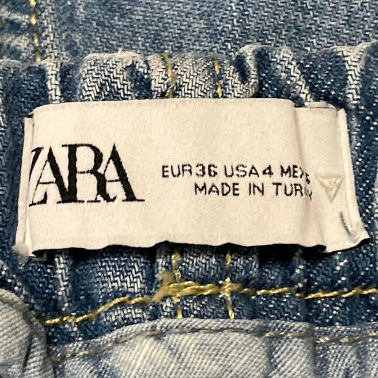Zara Women's Blue Elastic Waist High Rise Straight Relaxed Denim Jeans Size 4
