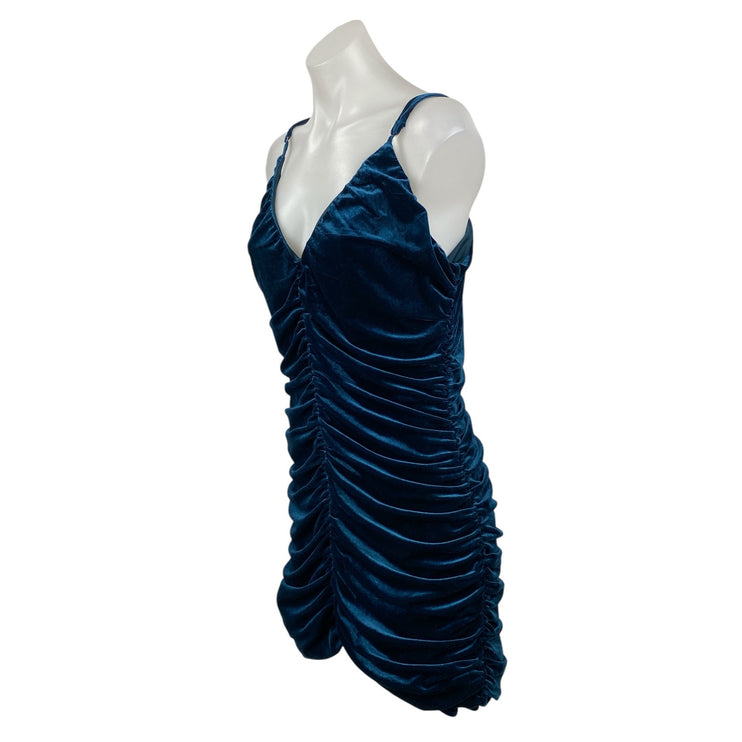 Lulus Women's Blue Velvet Velour Ruched Sleeveless Mini Tank Bodycon Dress Sz XL