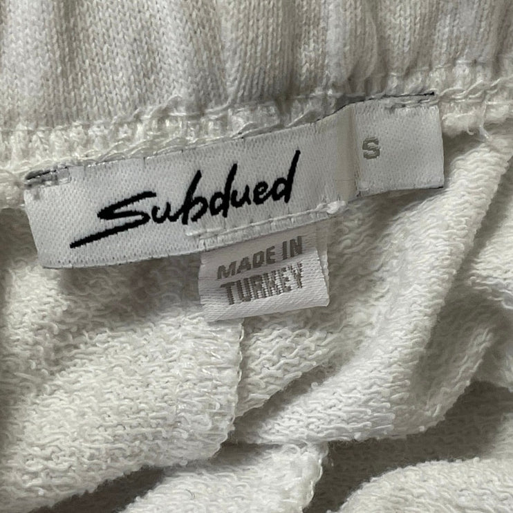 Subdued Women's White Drawstring Graphic Print High Rise Wide Leg Sweat Pants S