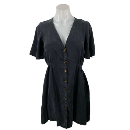 Zara Women's Black Short Sleeve V Neck Button Down Fit & Flare Mini Dress Size M