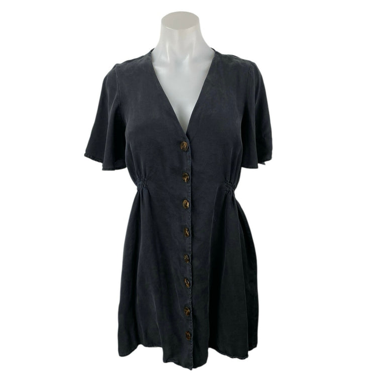 Zara Women's Black Short Sleeve V Neck Button Down Fit & Flare Mini Dress Size M