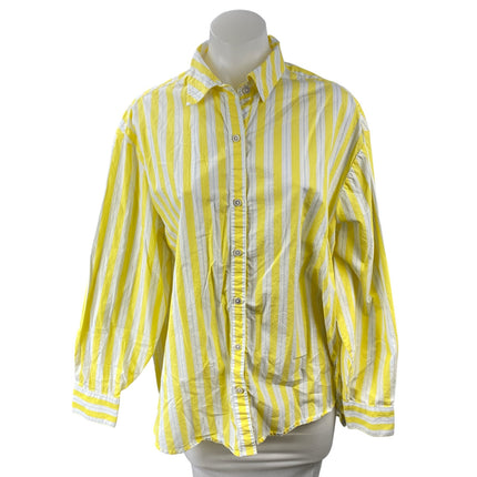 Aerie Women's Yellow Striped Poplin Long Sleeve Button Down Shirt Top Size XS