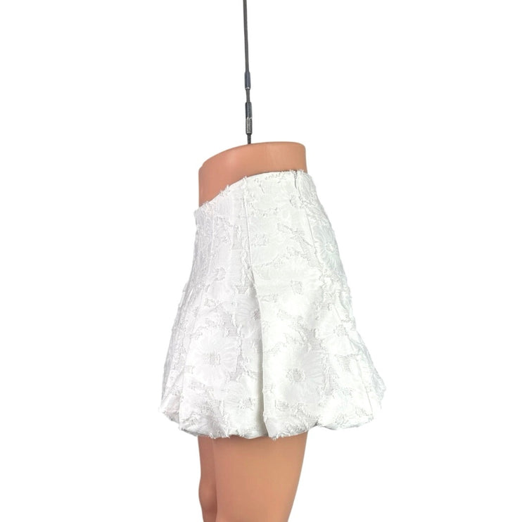 Zara White Floral Pleated Textured High Waist Bubble A Line Mini Skirt Size XS
