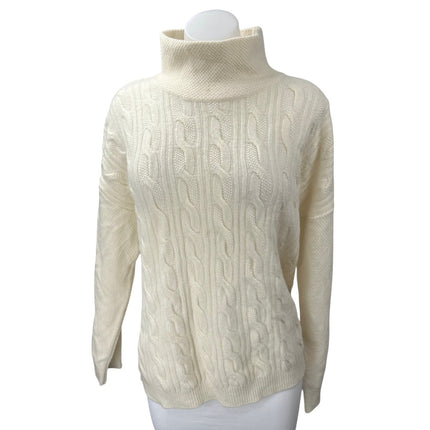Trenery Merino Wool Cashmere Cream Cable Knit Turtleneck Pullover Sweater Top L