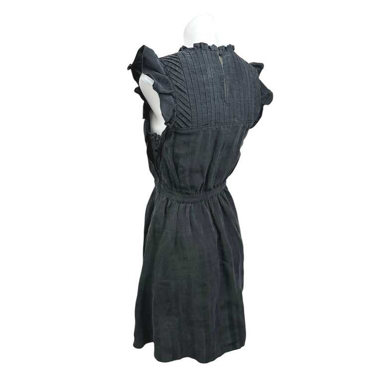 Club Monaco Black Ruffle Pintucked Crew Neck Cocktail A Line Mini Dress Size 00