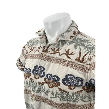 Sun + Stone Mens Beige Floral Tropical Short Sleeve Button Down Camp Shirt Top S