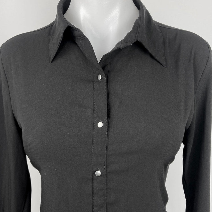 Cortelle Black Collared Simple Regular Long Sleeve Button Down Shirt Top Size 38