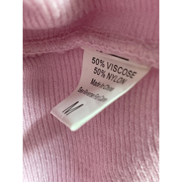 Emily Stacy Women's Pink Pompom Rhinestone Long Sleeve Sweatshirt Sweater Top M
