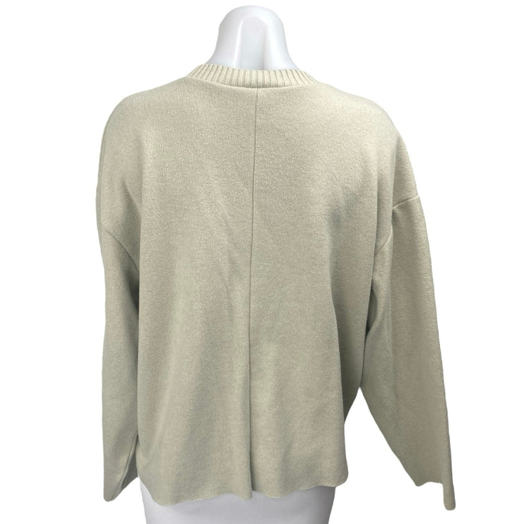 Zara Women's Cream Beige Knit Long Sleeve Crew Neck Sweatshirt Sweater Top Sz L