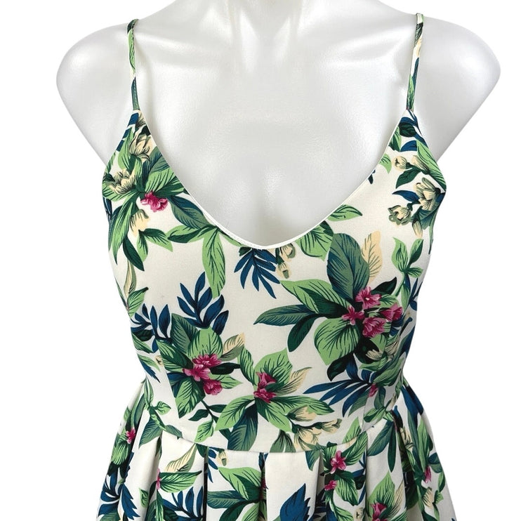 Paper Crane Green Floral Sleeveless Spaghetti Strap Mini Fit & Flare Dress Sz S