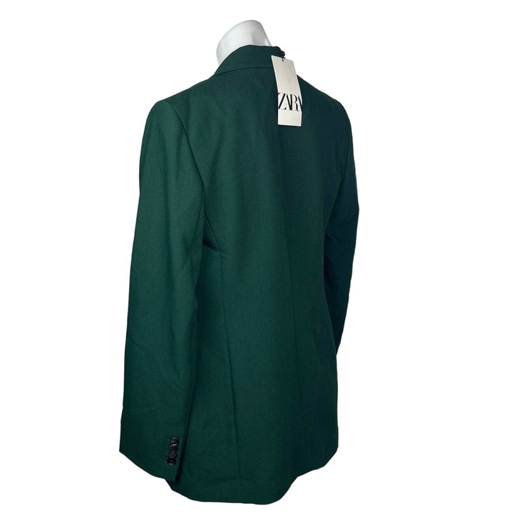 Zara NWT $119 Green Double Breasted Pointed Peak Lapel Long Sleeve Lined Polyester Blend Green Blazer Jacket Size XS