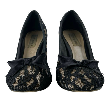 Steve Madden Black Floral Lace Bow Slip On Almond Toe Stiletto Heels Pumps Sz 7