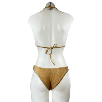 Princess Polly Gold Metallic Halter Bandeau Bikini Two Piece Swimsuit Size 2/4
