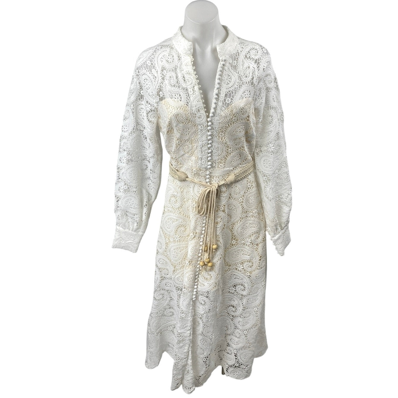 New L'atiste White Paisley Lace Long Sleeve Belted Midi A-Line Shirt Dress Sz M New L'atiste White Paisley Lace Long Sleeve Belted Midi A-Line Shirt Dress Sz M