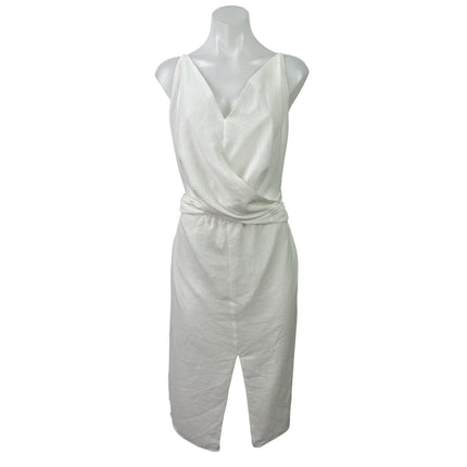 Hyfve White Sleeveless V Neck Drape Wrap Tie Back Cami Slit Midi Sheath Dress L