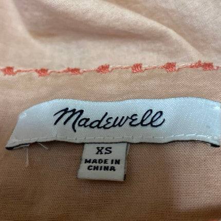 Madewell Peach Orange Embroidered Square Neck Short Puff Sleeve Blouse Top XS