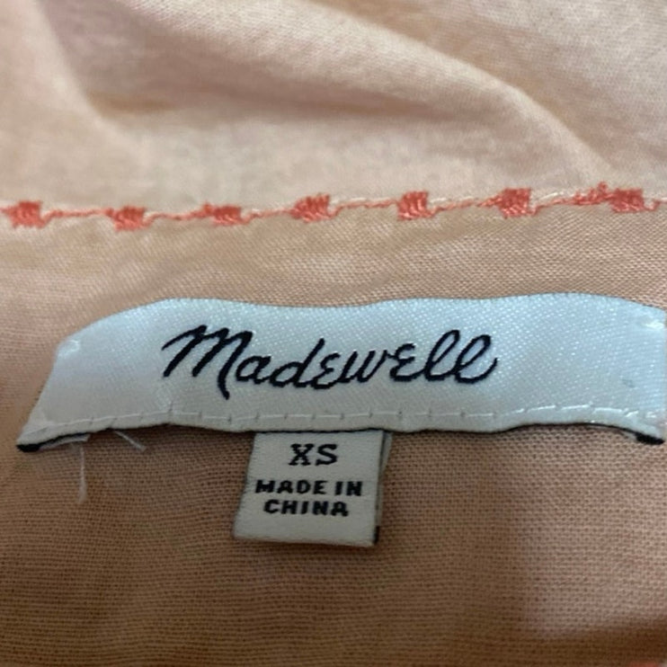 Madewell Peach Orange Embroidered Square Neck Short Puff Sleeve Blouse Top XS