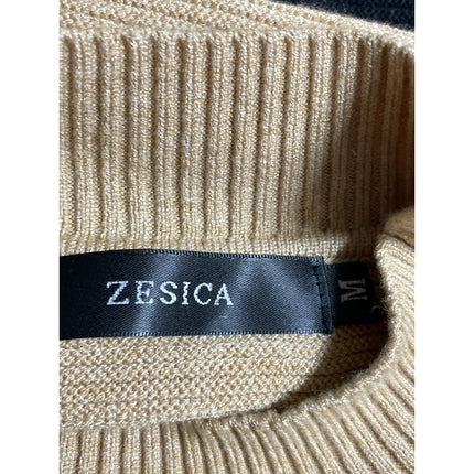Zesica Women's Beige Tan Striped Mock Neck Knit Long Dolman Sleeve Sweater Top M