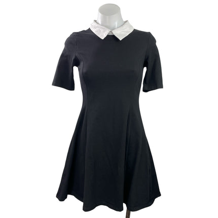 Aphratti Black Collared Pleated Short Sleeve Mini Fit & Flared Skater Dress XS