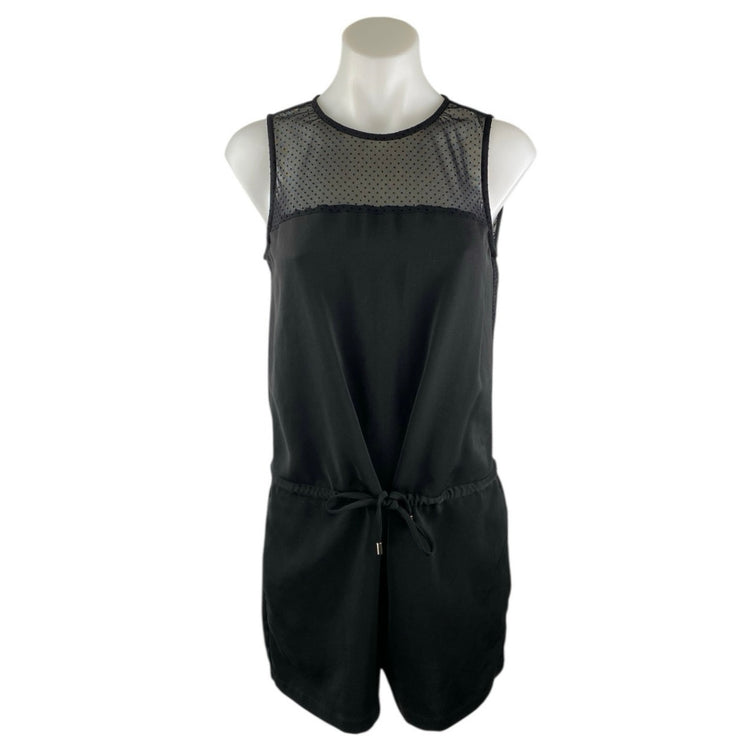 Zara Women's Black Mesh Sleeveless Drawstring Cutout Back Tank Jumpsuit Romper S