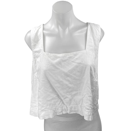 Abercrombie & Fitch Women's White Linen Sleeveless Square Neck Crop Tank Top L