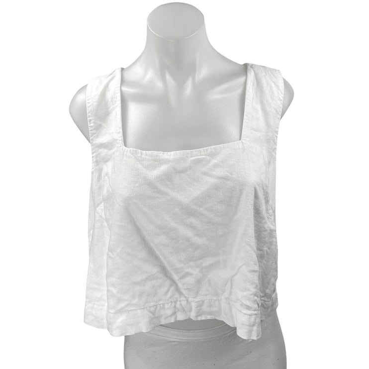 Abercrombie & Fitch Women's White Linen Sleeveless Square Neck Crop Tank Top L