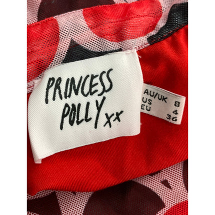 Princess Polly Women's Red Geometric Long Sleeve Button Down Shirt Blouse Top 4