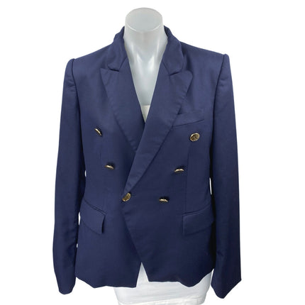 Stella McCartney Blue Gold Long Sleeve Double Breasted Blazer Coat Jacket Sz 14