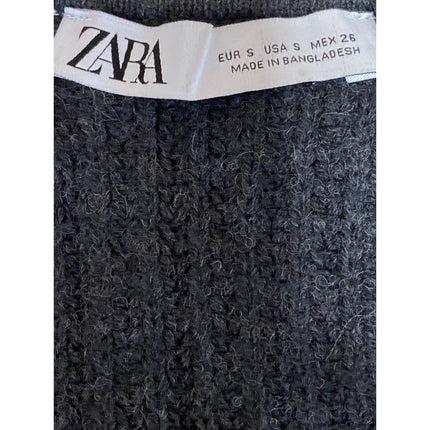 Zara Womens Black Wool Ribbed Knit Square Neck Long Sleeve Cropped Sweater Top S
