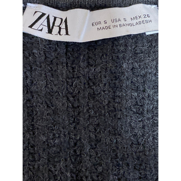 Zara Womens Black Wool Ribbed Knit Square Neck Long Sleeve Cropped Sweater Top S