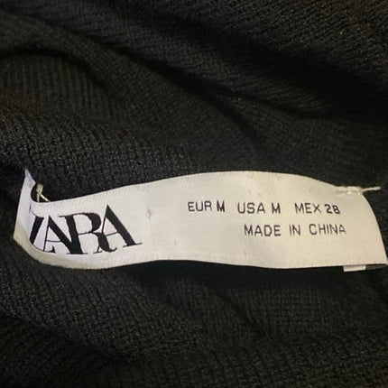 Zara Women's Black Wool Knit Long Sleeve Cowl Neck Slim Fit Sweater Top Size M