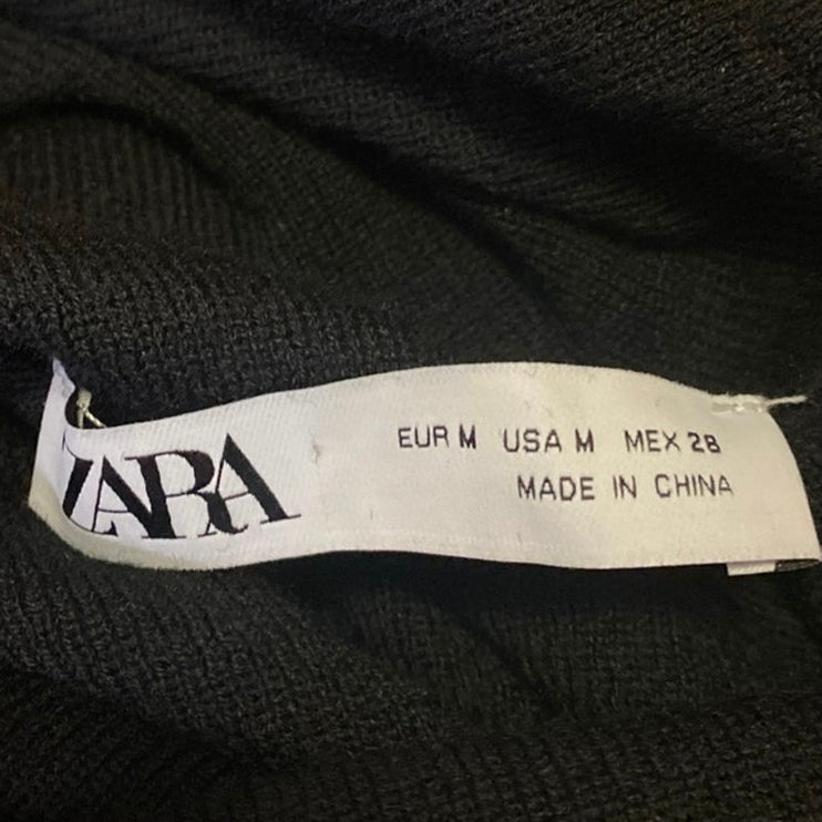 Zara Women's Black Wool Knit Long Sleeve Cowl Neck Slim Fit Sweater Top Size M