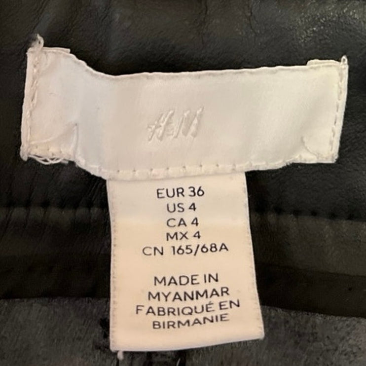 H&M Women's Black Faux Vegan Leather Straight Leg High Rise Trousers Pants Sz 4