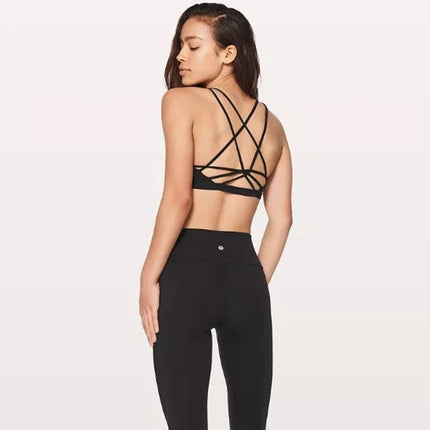 Lululemon Full Freedom Womens Black Strappy Yoga Athletic Sports Bra Crop Top 10