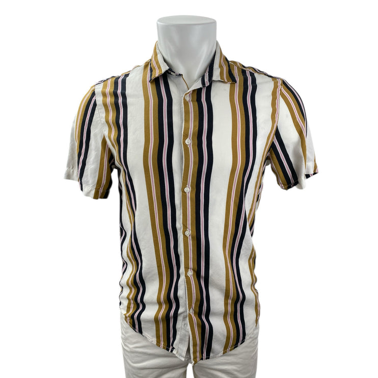 Denim & Flower Ricky Singh Men Multicolor Striped Short Sleeve Button Up Shirt S