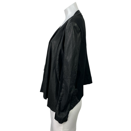 Wink 100% Leather Womens Black Draped Open Front Long Sleeve Moto Coat Jacket M