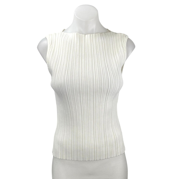 DISSH Women's White Sleeveless Ribbed Knit Boat Neck Cropped Tank Top Size XL