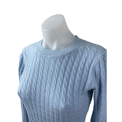 Cyrus Women's Blue Cable Knit Crew Neck Long Balloon Sleeve Sweater Top Size XS