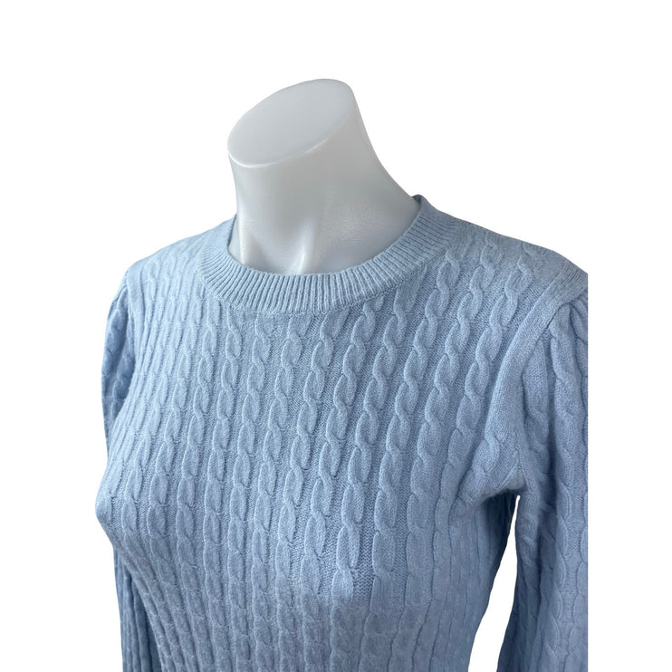 Cyrus Women's Blue Cable Knit Crew Neck Long Balloon Sleeve Sweater Top Size XS